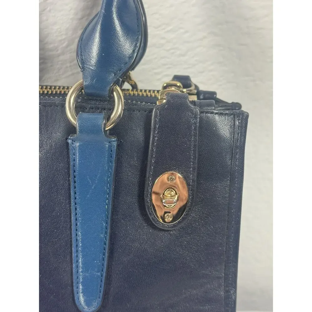 Coach Two Tone Blue Python Embossed And Leather Carryall Tote